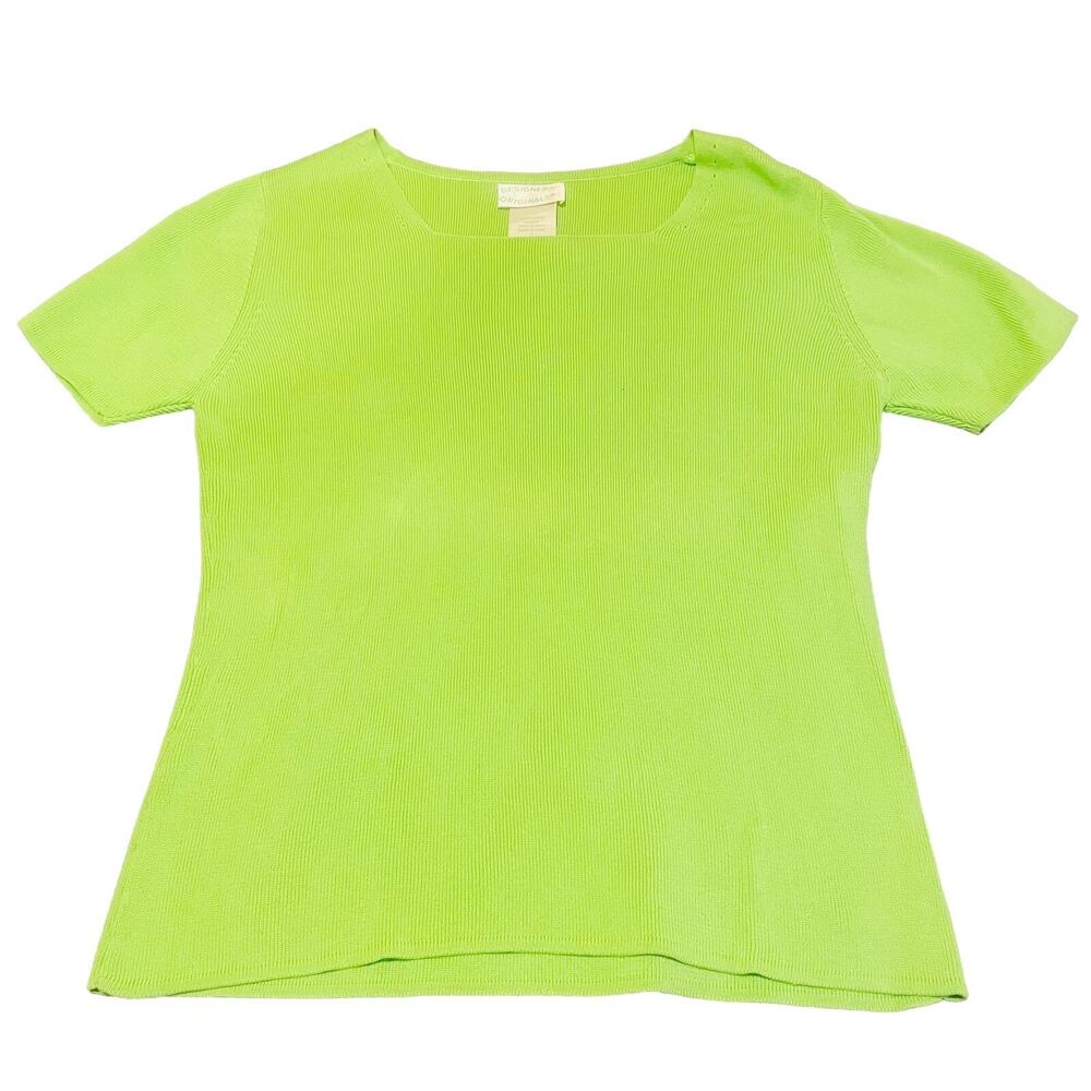 Designer Originals Women’s Small Cotton Short Sleeve Sweater Lime Green New NWT